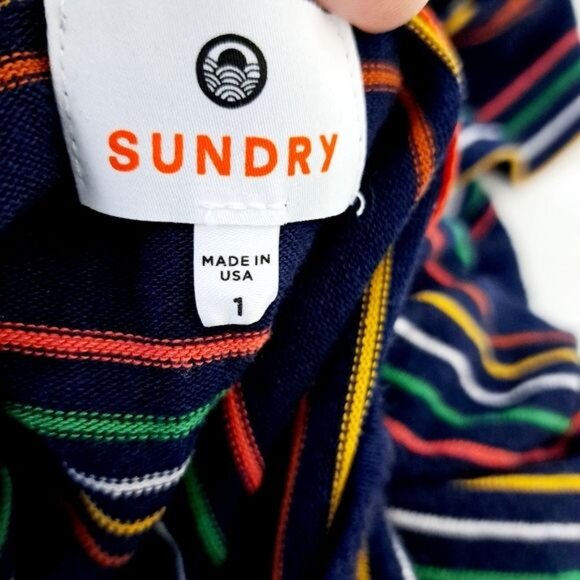 Sundry Multicolored Wide Sleeve Viscose‎ Blend Striped Oversized Top - Picture 4 of 7